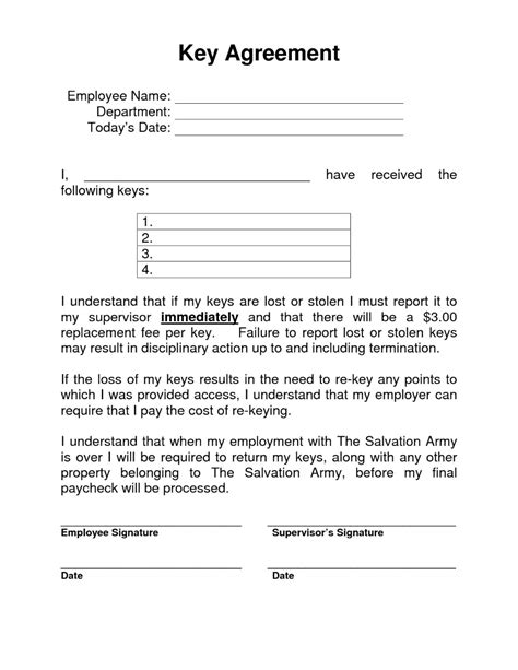 key holder responsibility form.